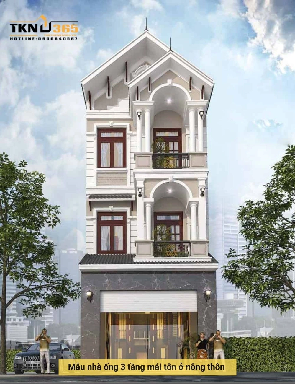 Mẫu nhà ống 3 tầng có mái tôn