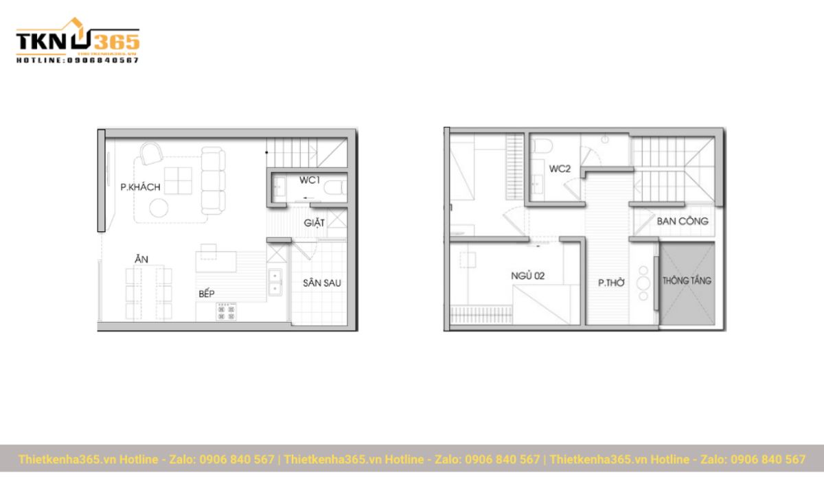 Bản vẽ thiết kế nhà 2 tầng 6mx7m