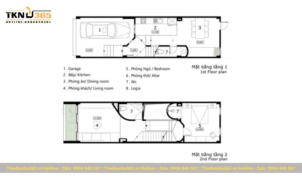 Bản vẽ thiết kế nhà ống 2 tầng 5x20m