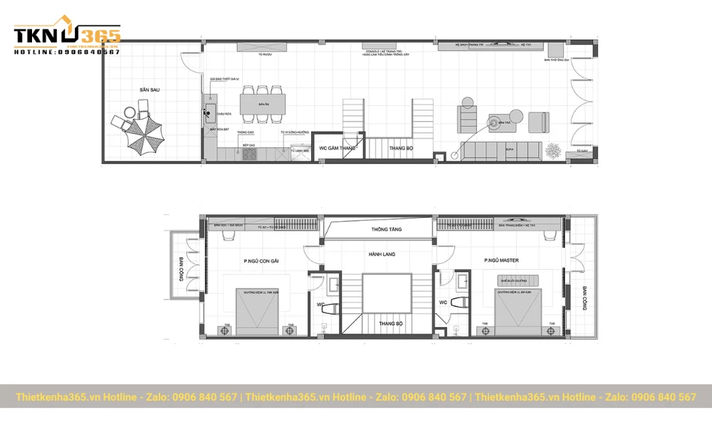 Bản vẽ nhà ống 2 tầng 5x20m đơn giản