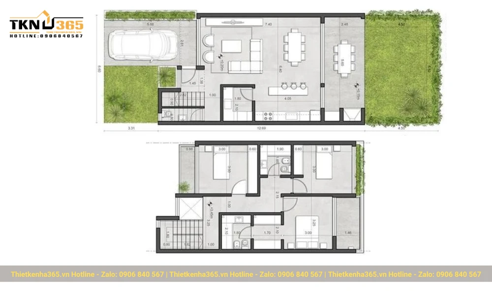 Bản vẽ thiết kế nhà ống 2 tầng 5x20m