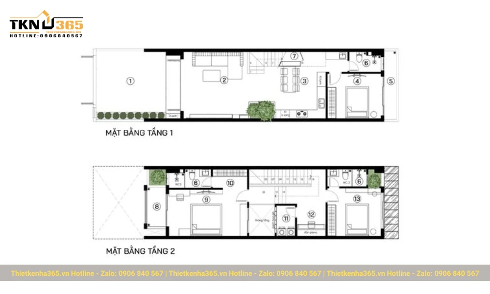Bản vẽ thiết kế nhà ống 2 tầng 5x20m