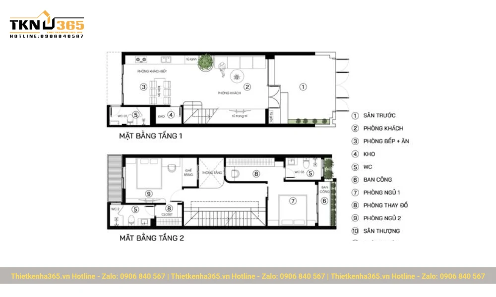 Bản vẽ thiết kế nhà ống 2 tầng 5x20m