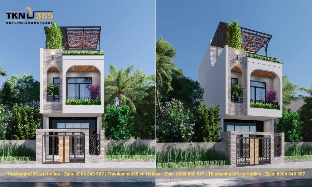 Mẫu nhà phố phong cách Địa Trung Hải 3 tầng hiện đại