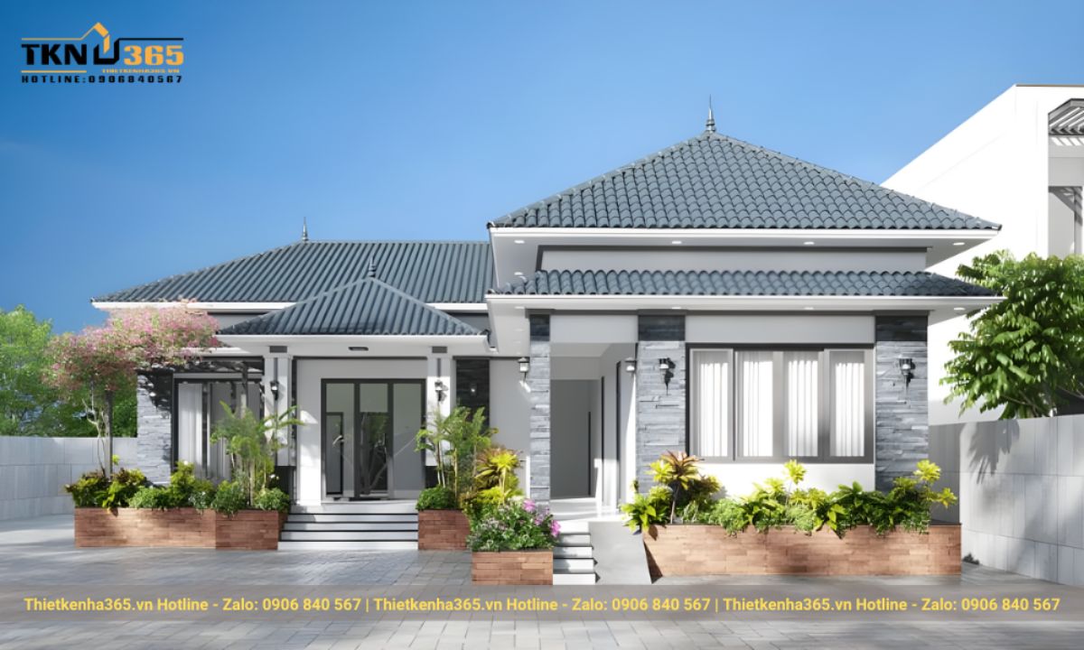 Mẫu thiết kế nhà chữ L cấp 4 2 phòng ngủ 5x20