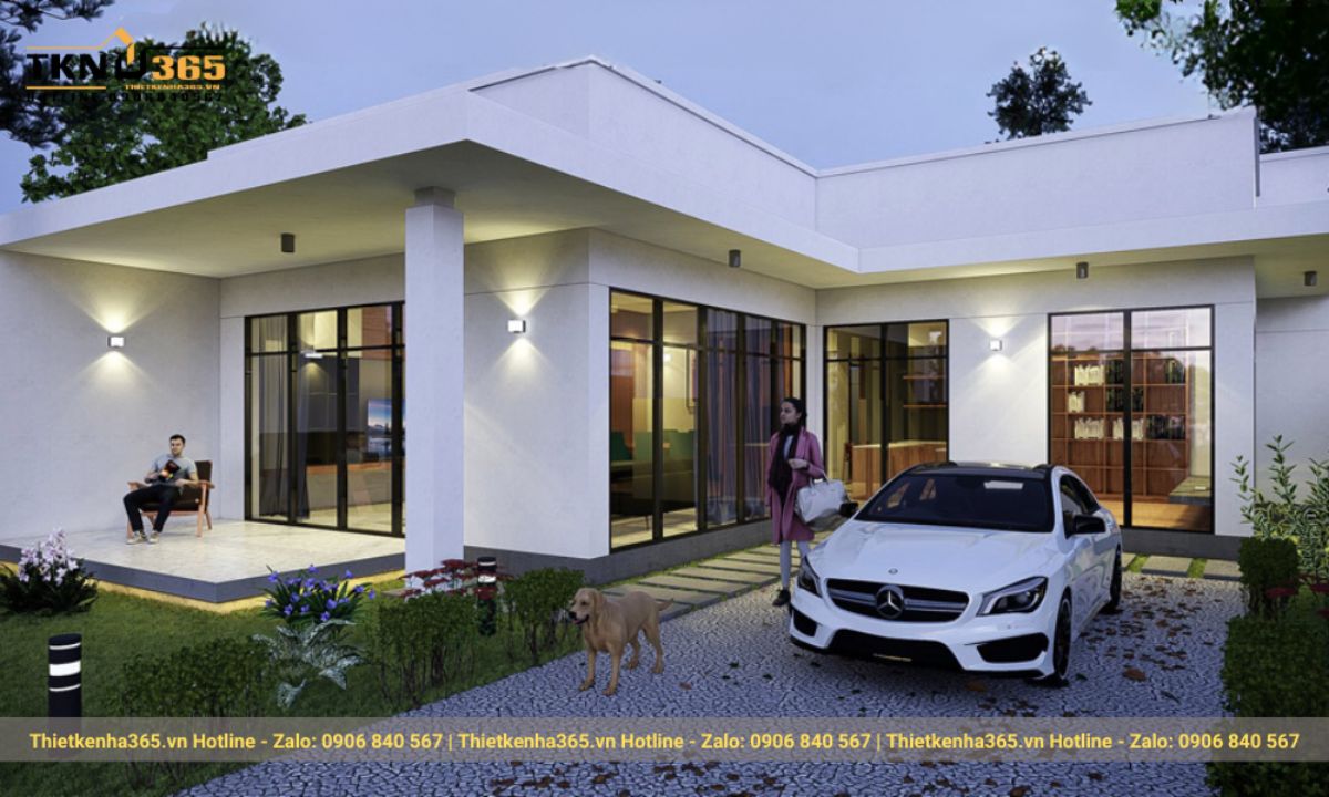 Nhà chữ L mái bằng 1 tầng 2 phòng ngủ