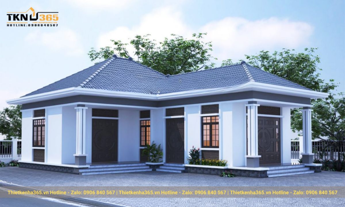 nhà chữ L 1 tầng phong cách hiện đại