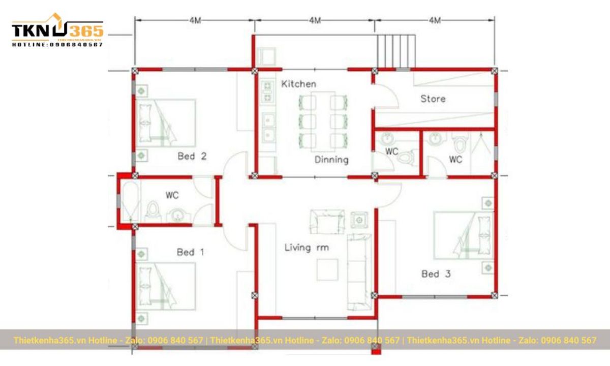 Mẫu bản vẽ nhà cấp 4 chữ L mái bằng