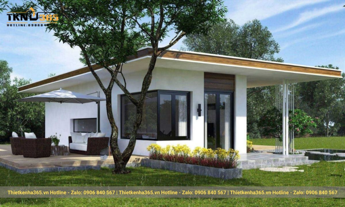 Mẫu thiết kế nhà chữ L 1 tầng mái bằng tinh tế