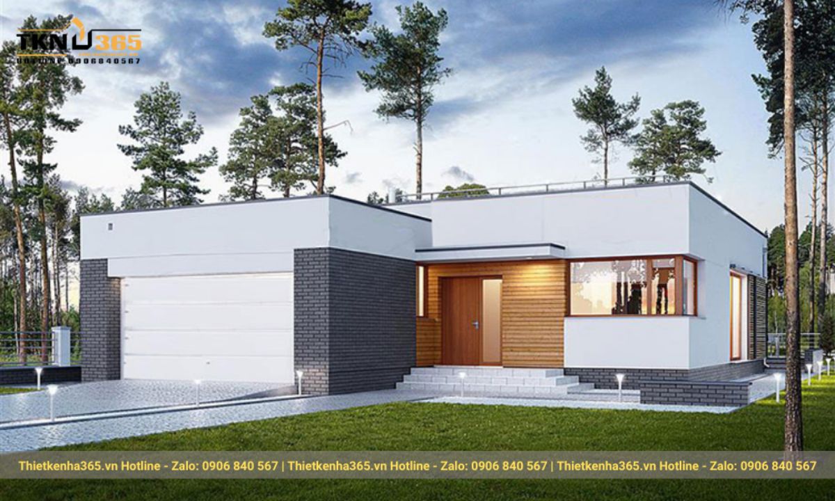 Nhà chữ L mái bằng 1 tầng 2 phòng ngủ