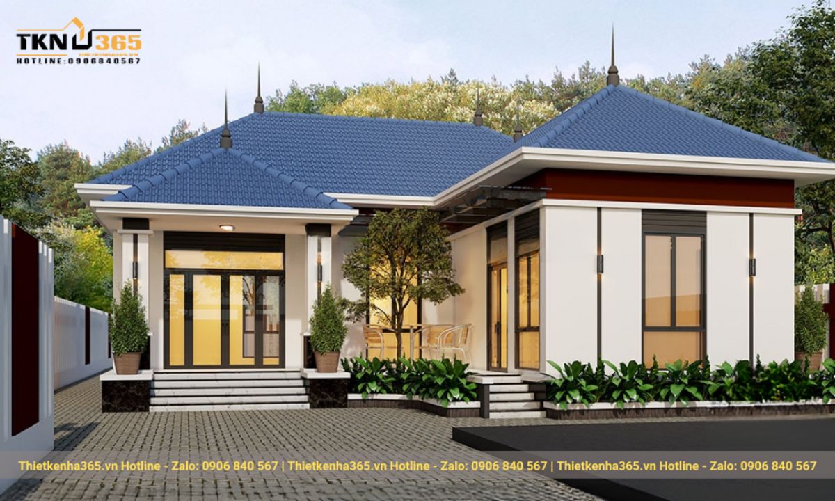 nhà chữ L 1 tầng phong cách hiện đại