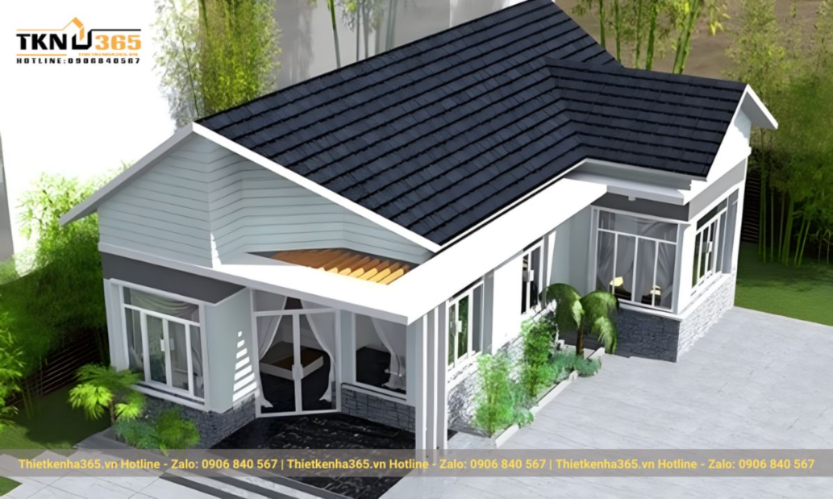 Mẫu thiết kế nhà chữ L cấp 4 2 phòng ngủ 5x20