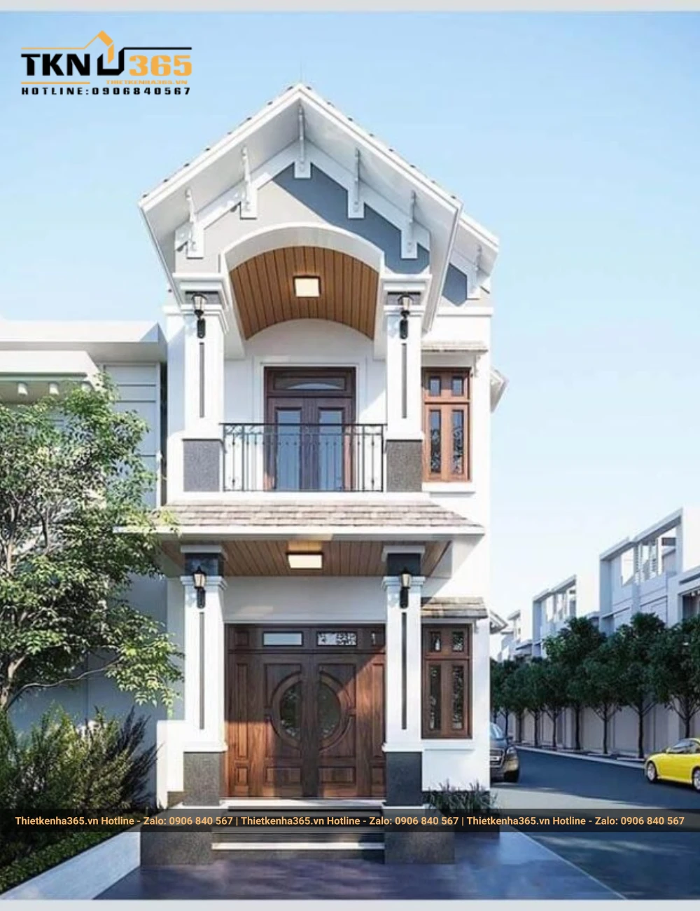 Mẫu nhà ống 2 tầng mái thái mặt tiền 5m đẹp ấn tượng