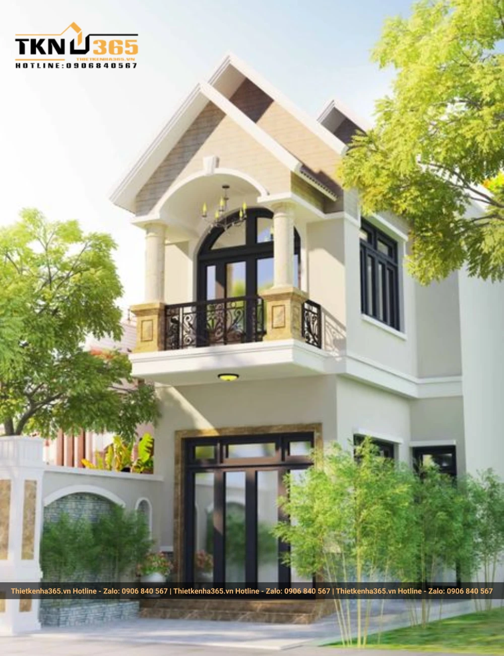 Mẫu nhà ống 2 tầng mái thái mặt tiền 5m đẹp ấn tượng