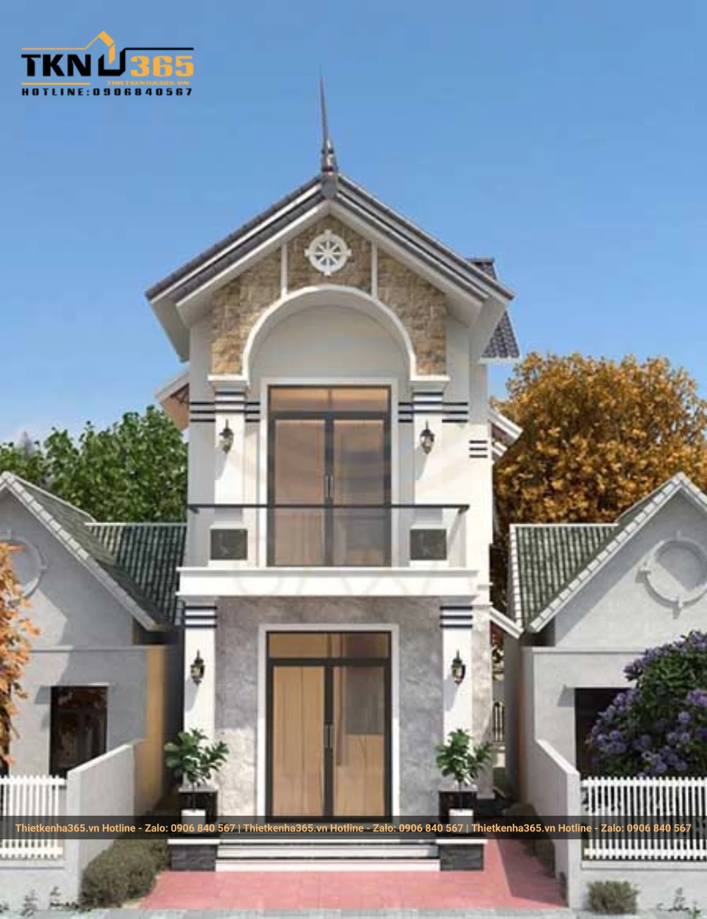 Mẫu nhà ống 2 tầng mái thái mặt tiền 5m đẹp ấn tượng
