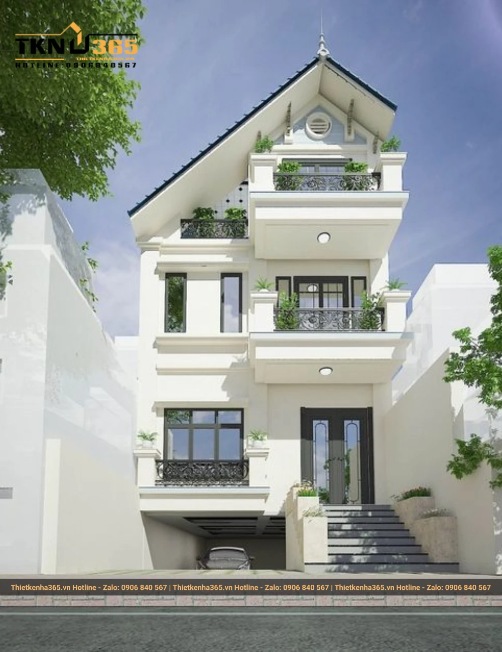 Mẫu nhà ống 2 tầng mái thái mặt tiền 5m đẹp ấn tượng
