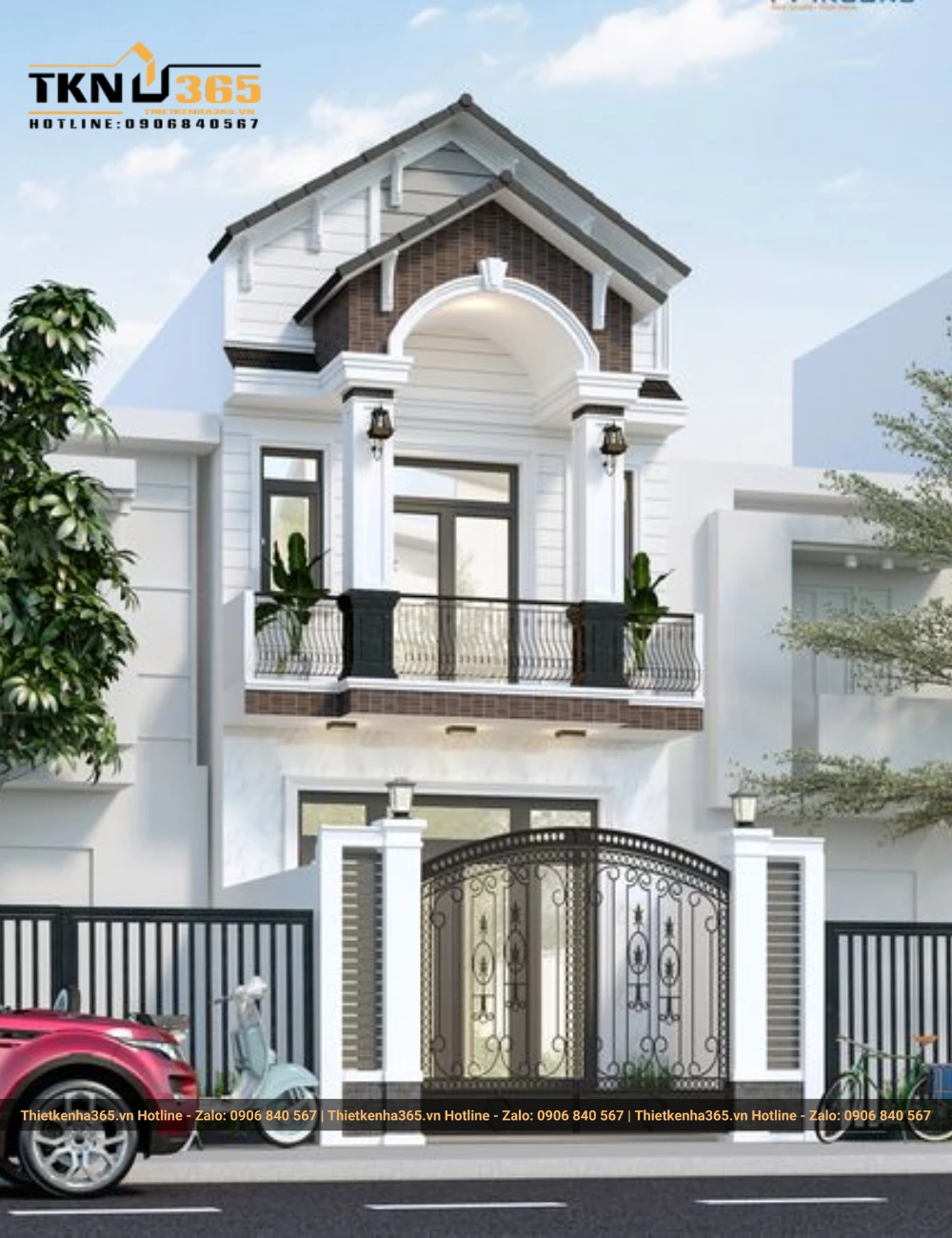 Mẫu nhà ống 2 tầng mái thái mặt tiền 5m đẹp ấn tượng