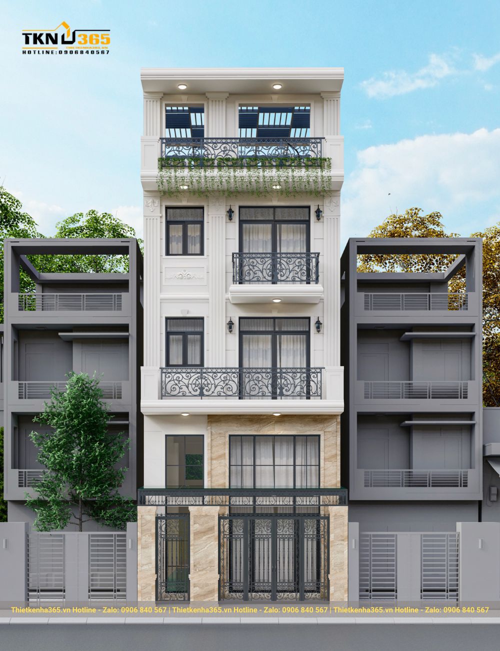 nhà phố tân cổ điển 4 tầng