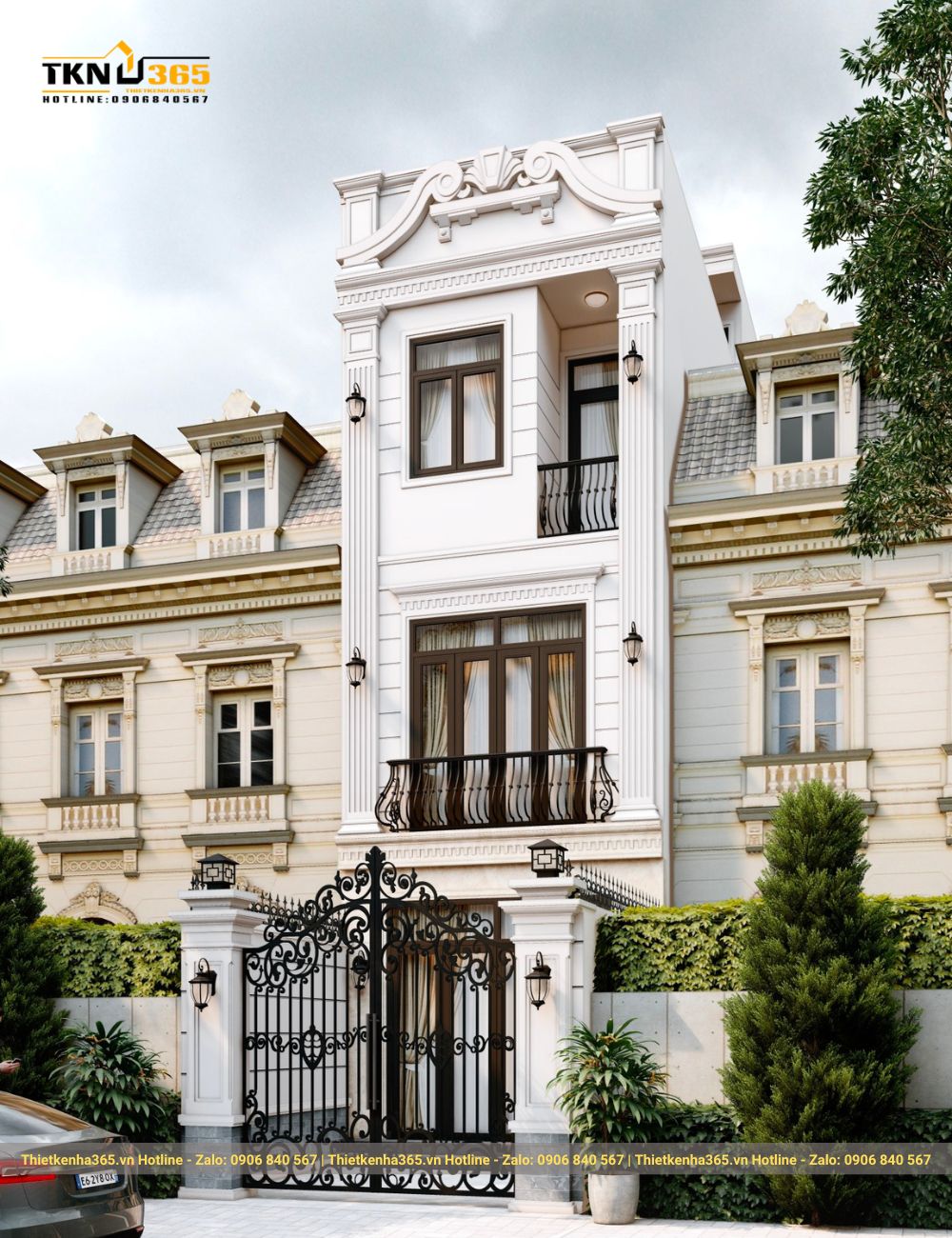 nhà phố tân cổ điển sử dụng kính