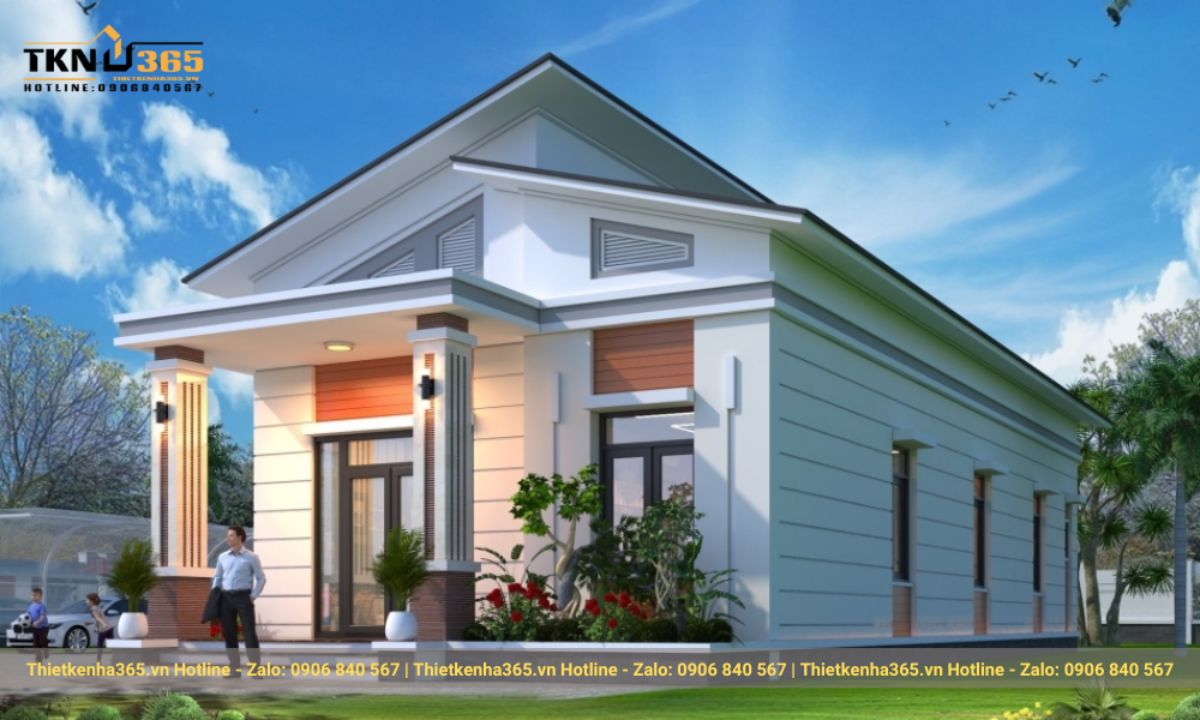 thiết kế nhà 1 tầng 3 phòng ngủ