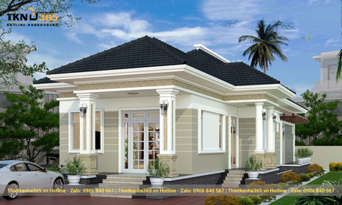 thiết kế nhà 1 tầng 3 phòng ngủ