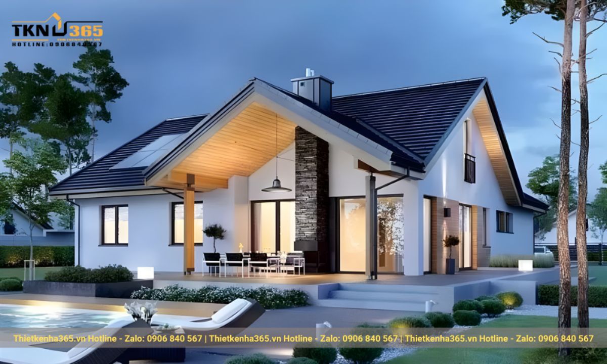 thiết kế nhà 1 tầng 3 phòng ngủ