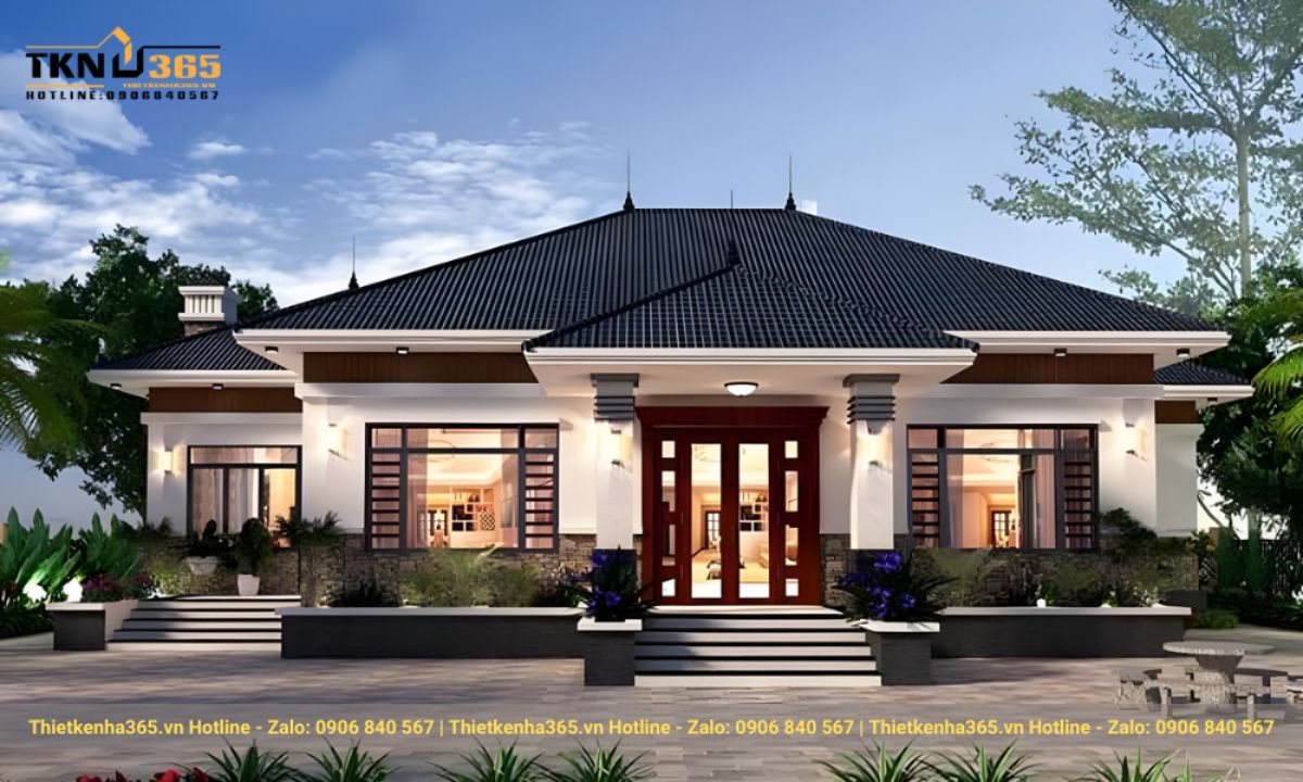 thiết kế nhà 1 tầng 3 phòng ngủ