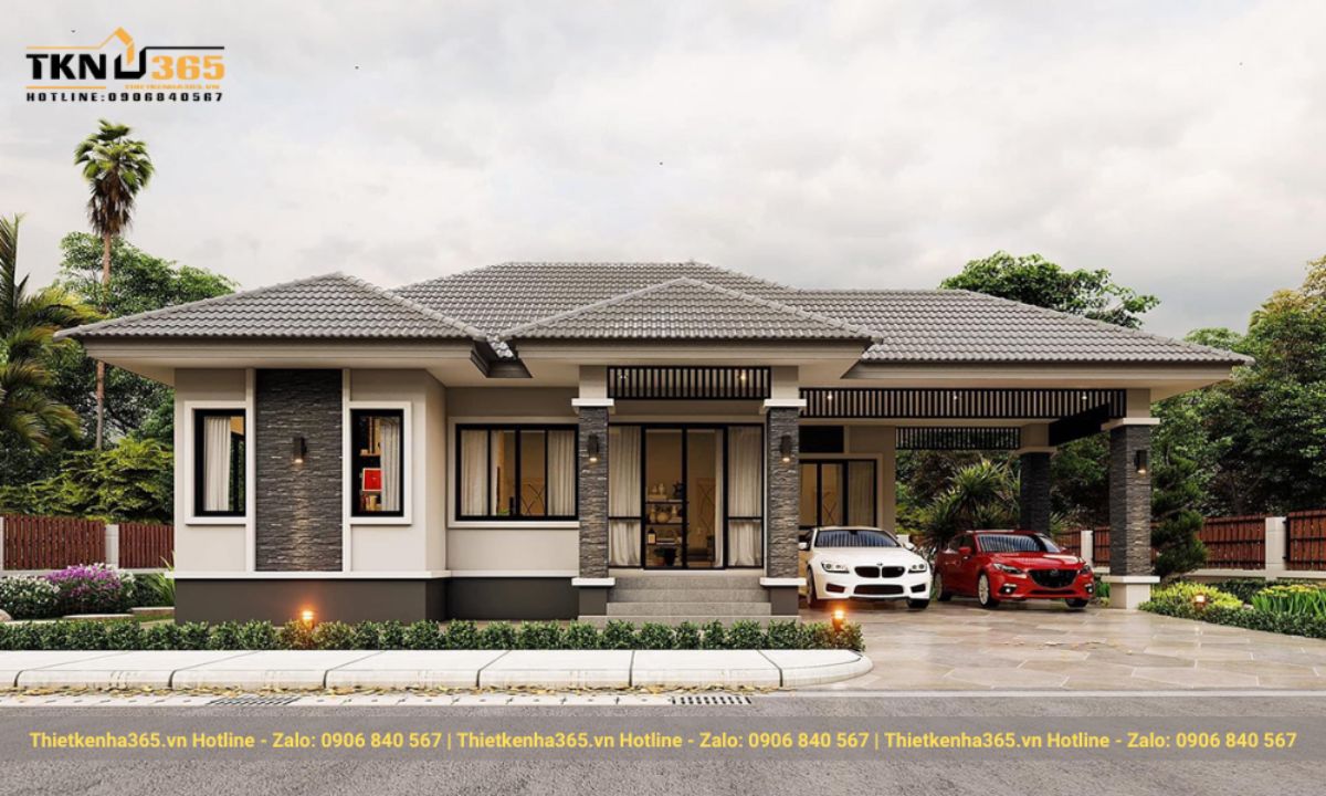 thiết kế nhà 1 tầng 5 phòng ngủ