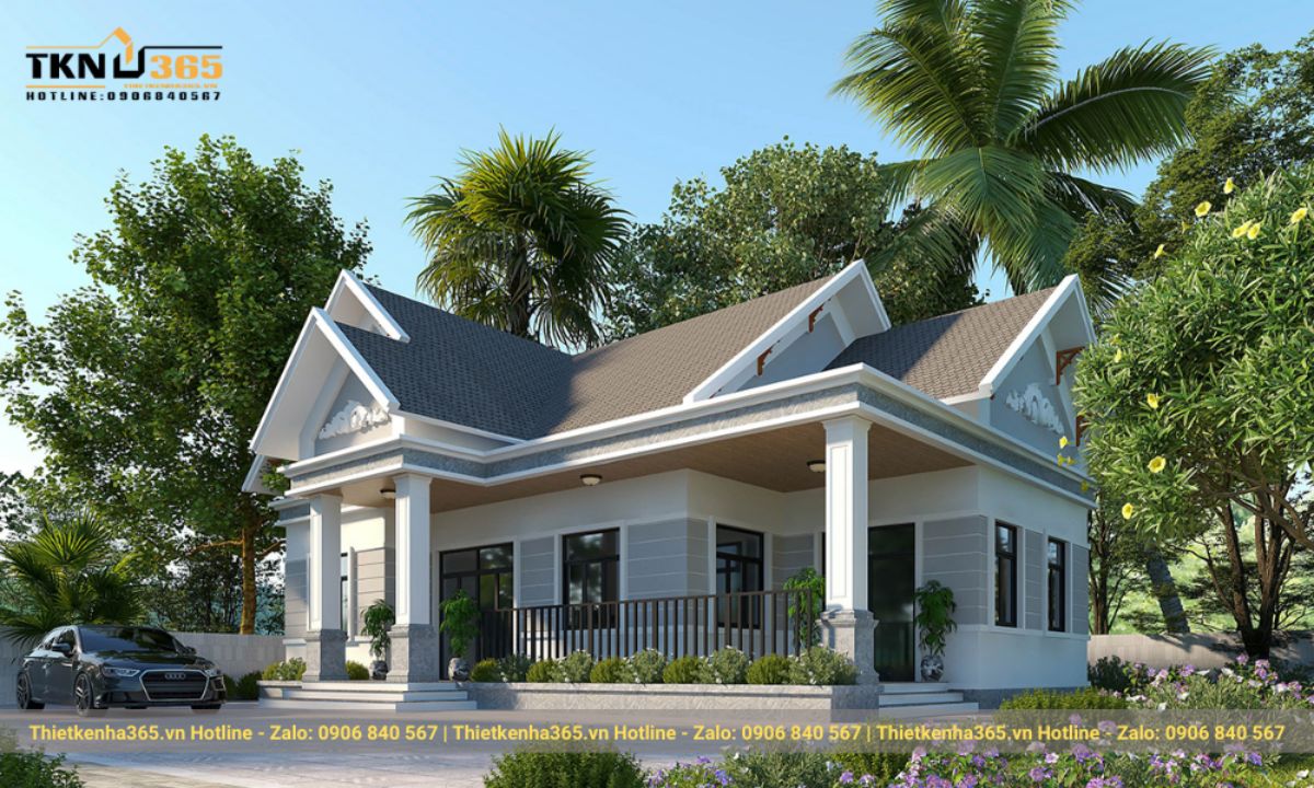 thiết kế nhà mái thái 1 tầng 5 phòng ngủ