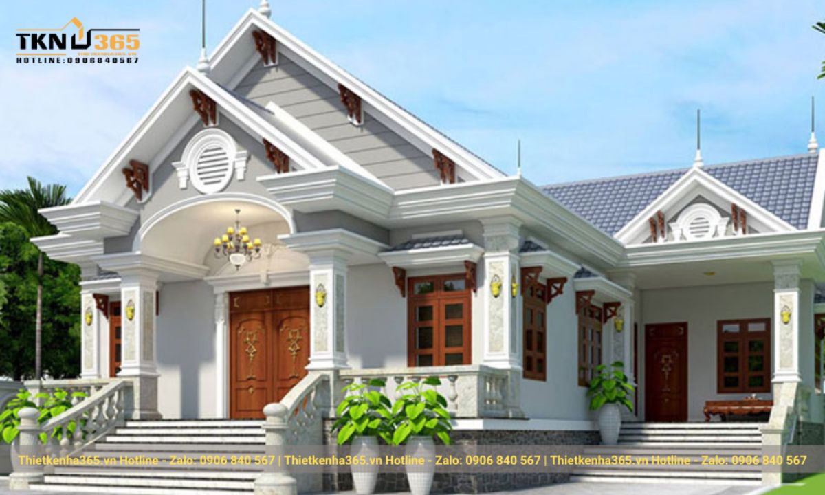 thiết kế nhà 1 tầng 5 phòng ngủ