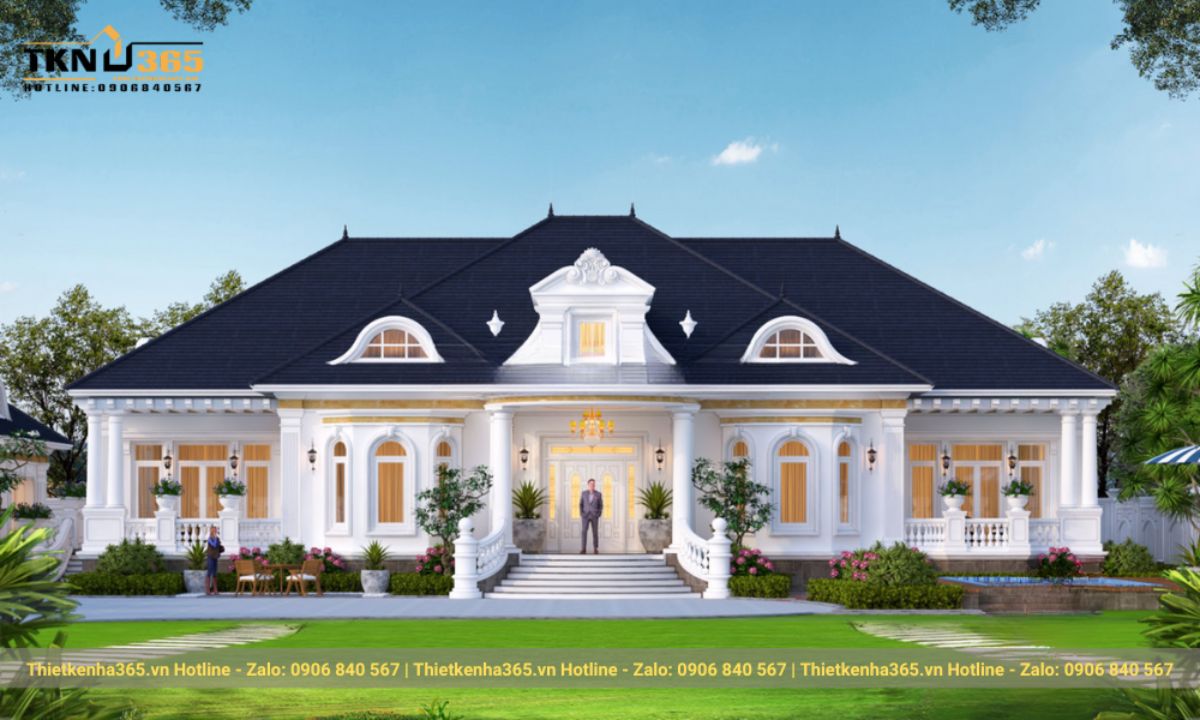 thiết kế nhà 1 tầng 5 phòng ngủ