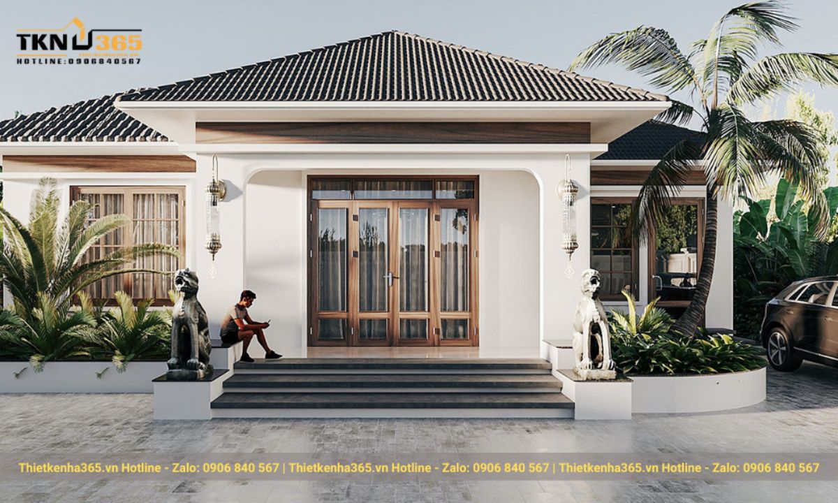 thiết kế nhà mái thái 1 tầng 5 phòng ngủ