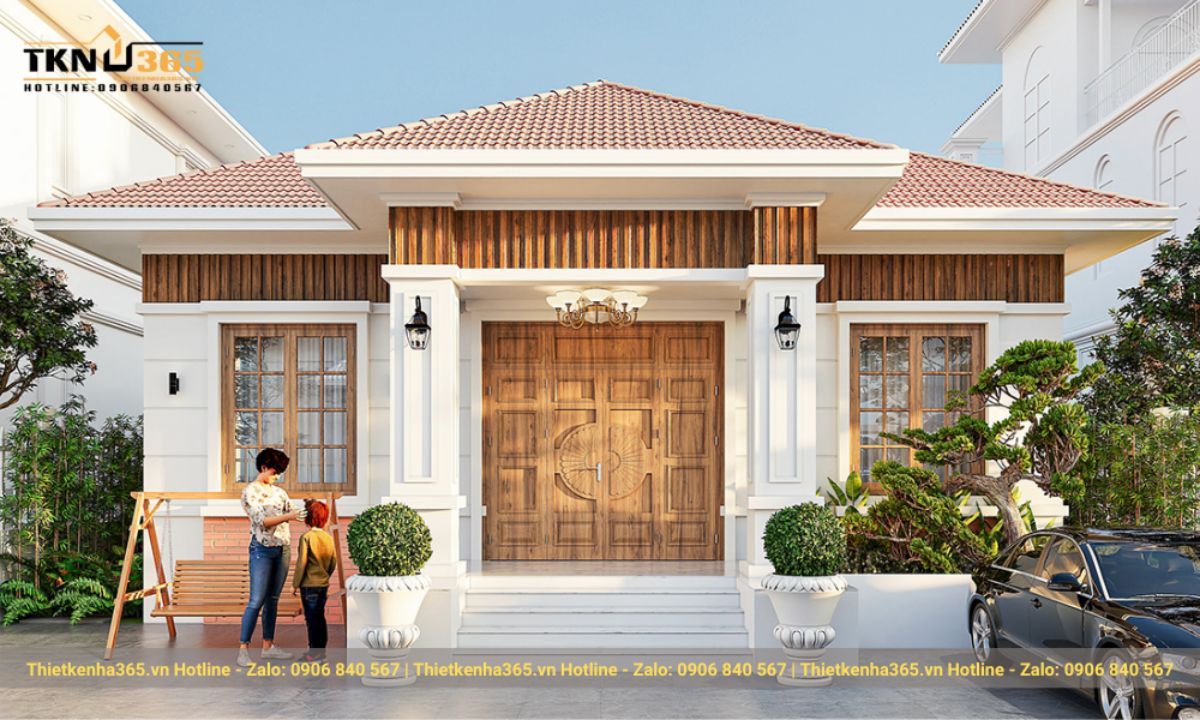 thiết kế nhà 1 tầng 5 phòng ngủ