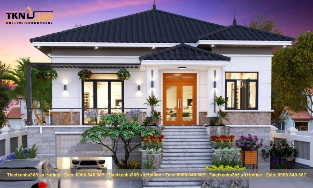 thiết kế nhà 1 tầng 5 phòng ngủ