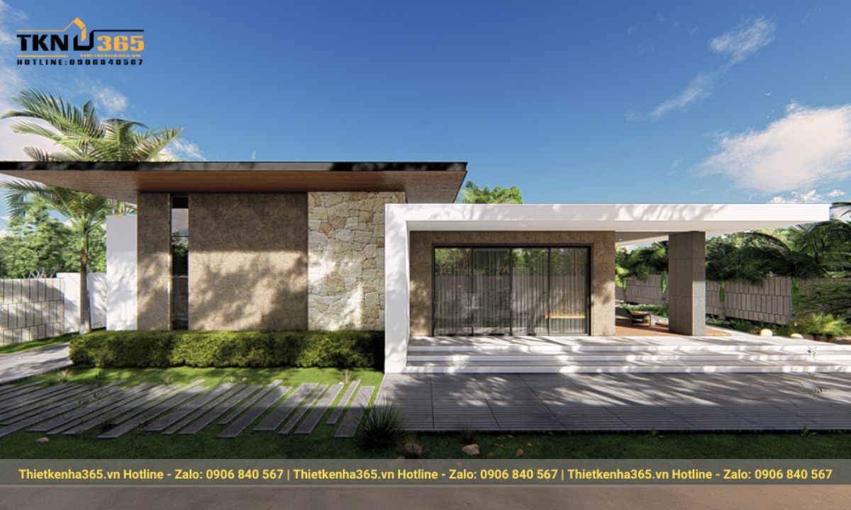 thiết kế nhà 1 tầng 5 phòng ngủ