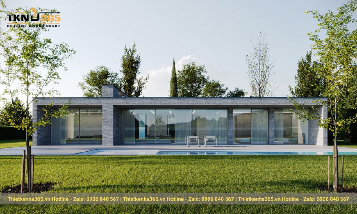 thiết kế nhà 1 tầng 5 phòng ngủ