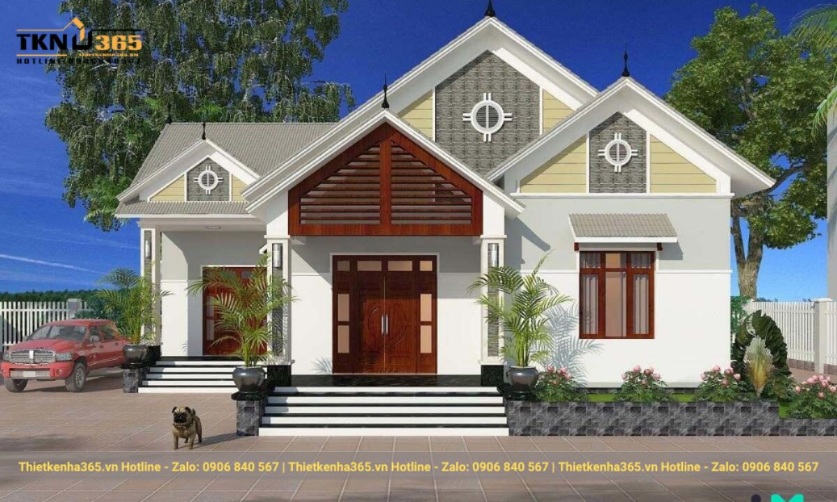 thiết kế nhà 1 tầng 5 phòng ngủ