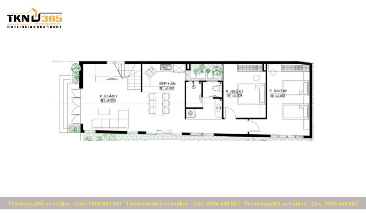 thiết kế nhà 60m2 1 tầng