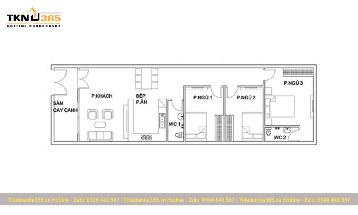 thiết kế nhà 60m2 1 tầng