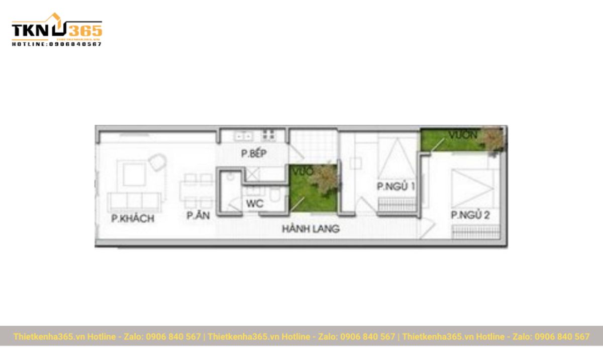 thiết kế nhà 60m2 1 tầng