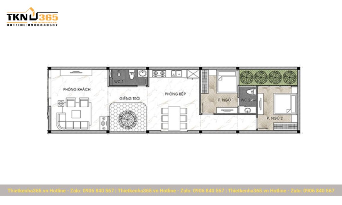 thiết kế nhà 60m2 1 tầng