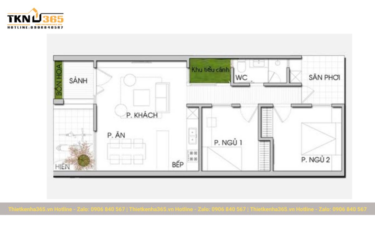 thiết kế nhà 60m2 1 tầng