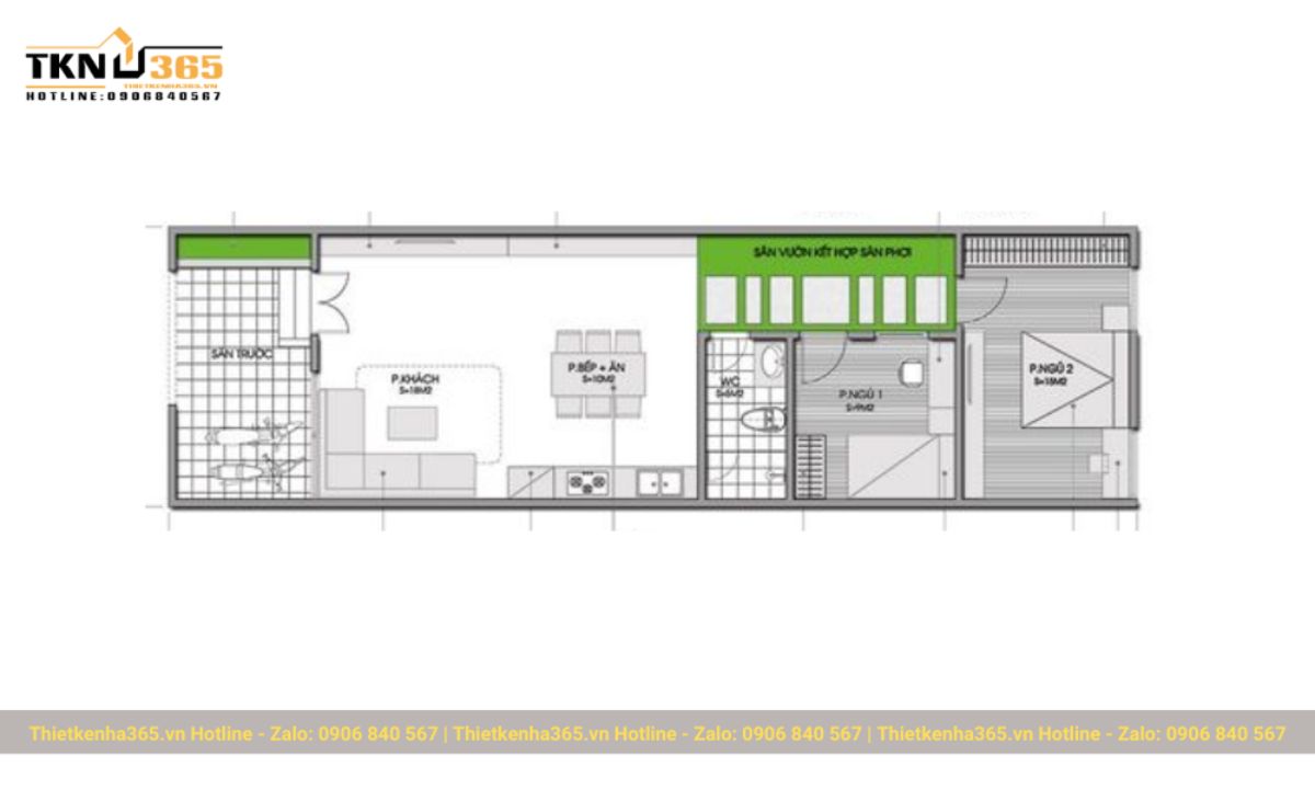 thiết kế nhà 60m2 1 tầng