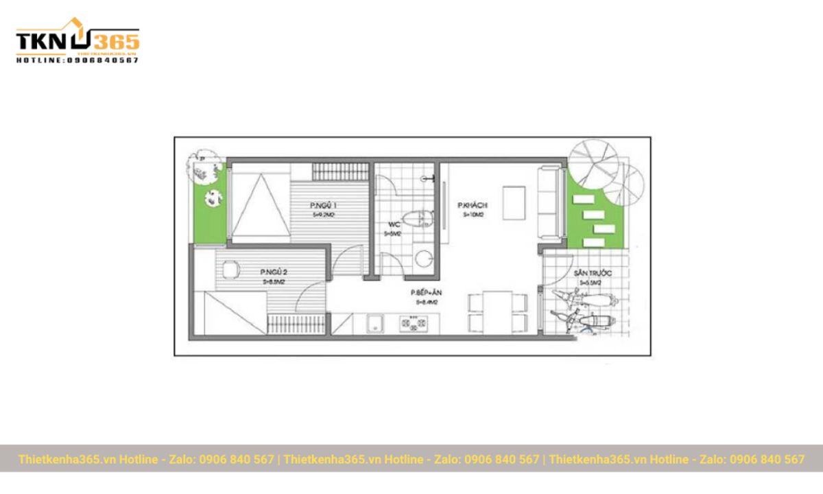 thiết kế nhà 60m2 1 tầng