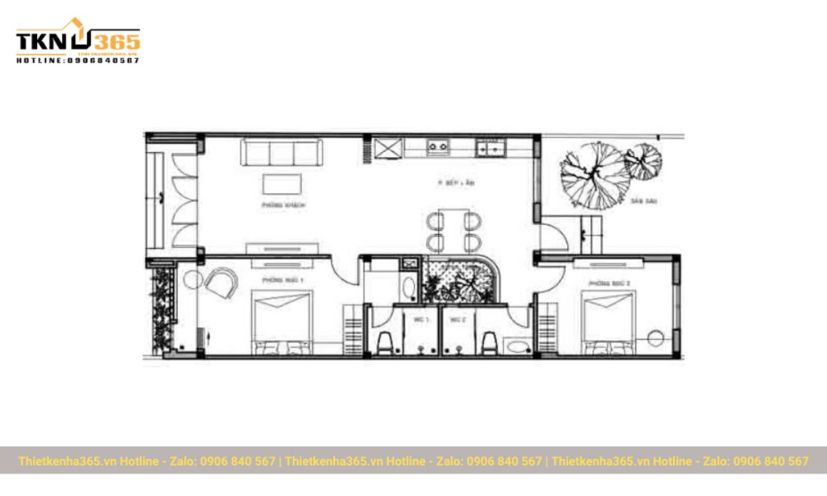 thiết kế nhà 60m2 1 tầng