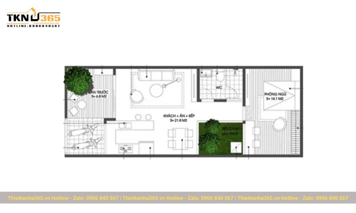 thiết kế nhà 60m2 1 tầng