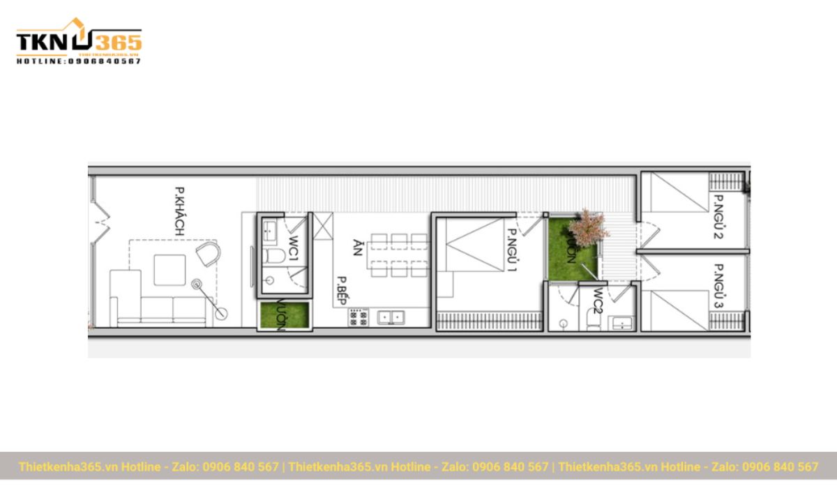 thiết kế nhà 60m2 1 tầng