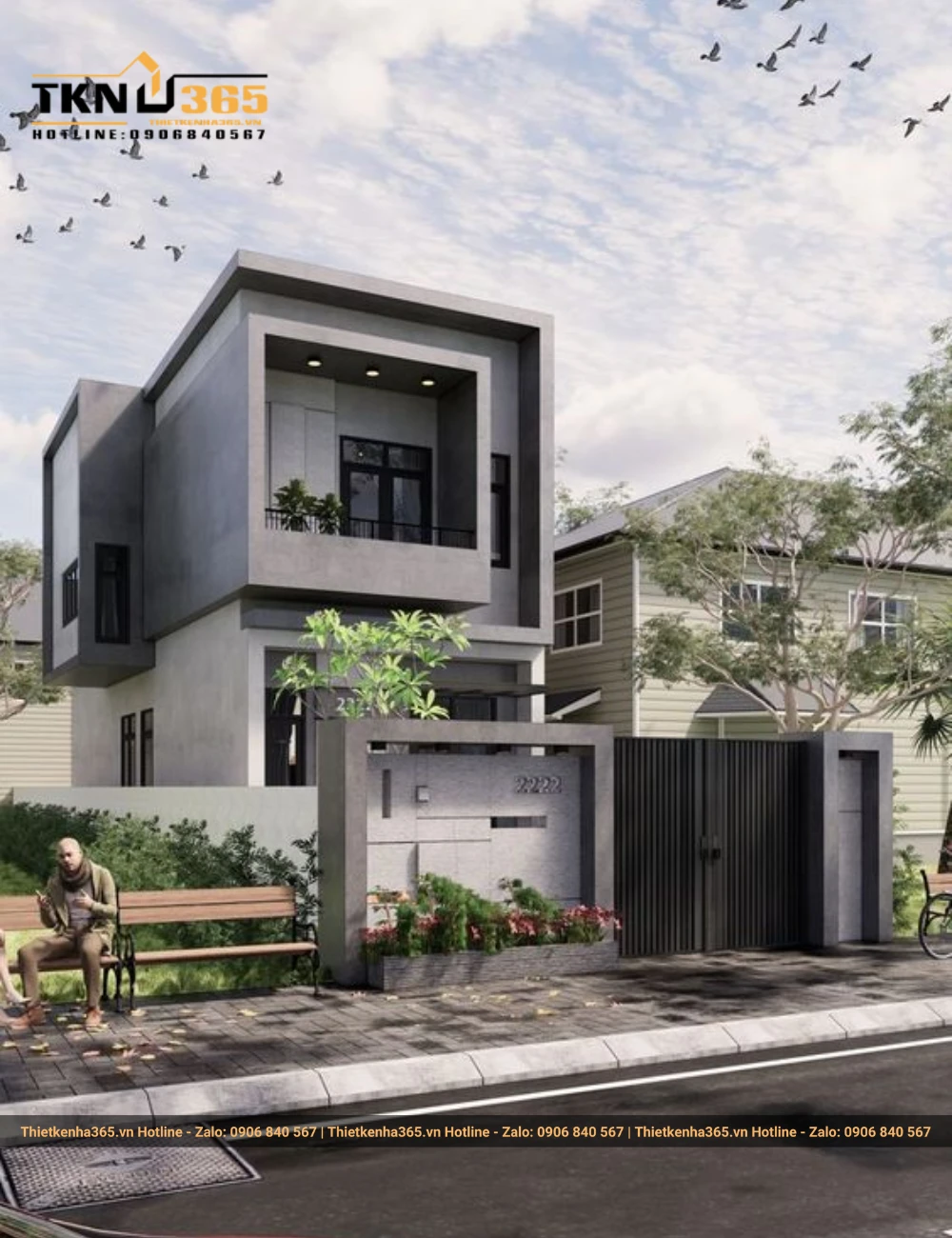 Mẫu nhà đẹp 2 tầng 5x20m mái bằng