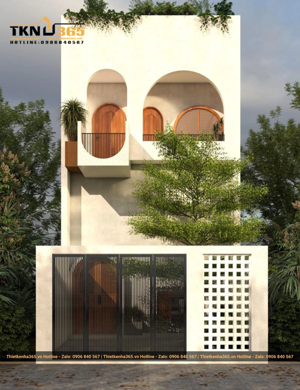 Mẫu nhà rộng 2 tầng 5x20m mái bằng