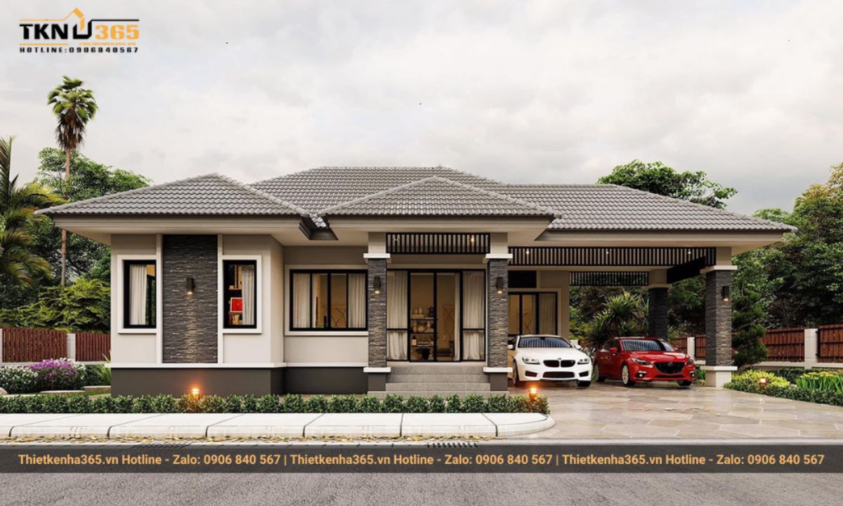 Mẫu nhà 1 tầng 4 phòng ngủ